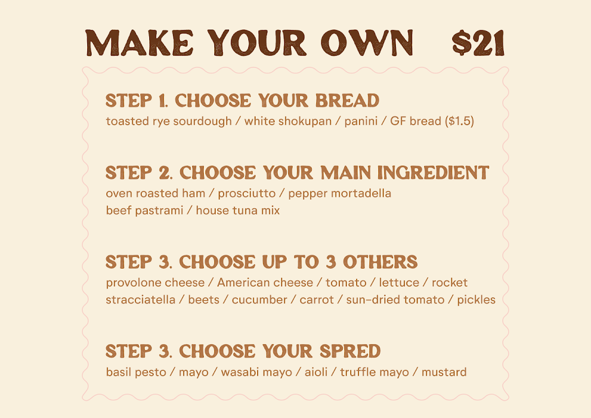 Menu, Kaily’s Sandwich Shop