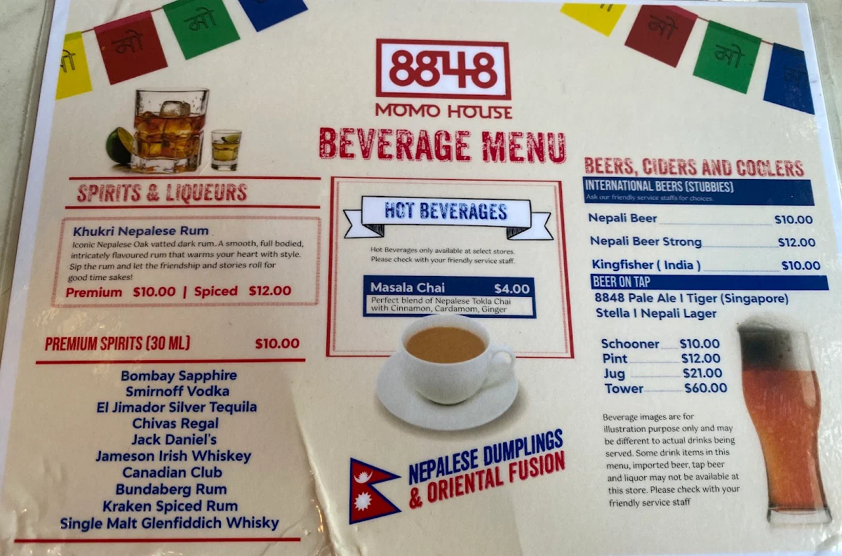 Menu, 8848 Momo House Goldcoast