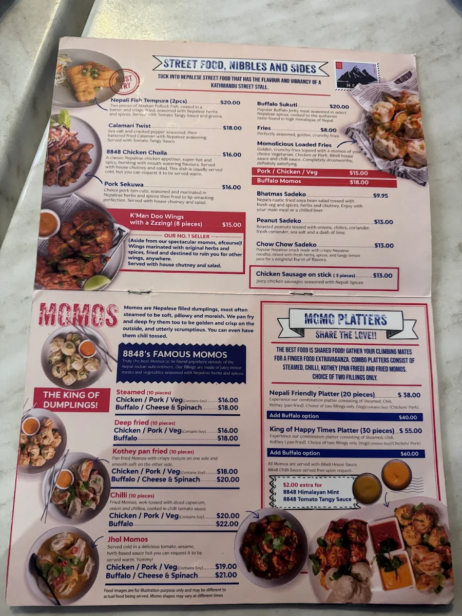 Menu, 8848 Momo House Goldcoast
