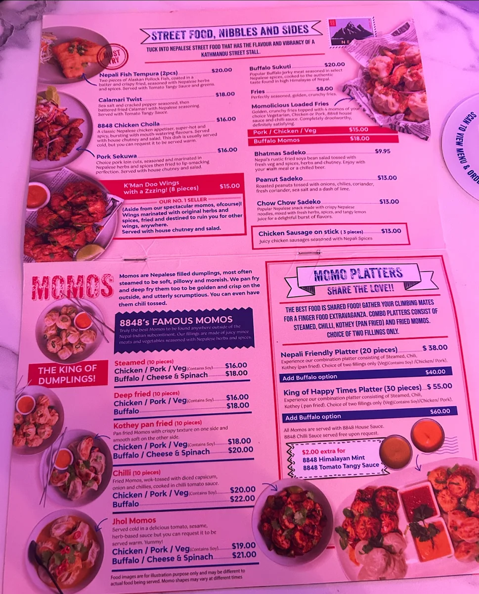 Menu, 8848 Momo House Goldcoast