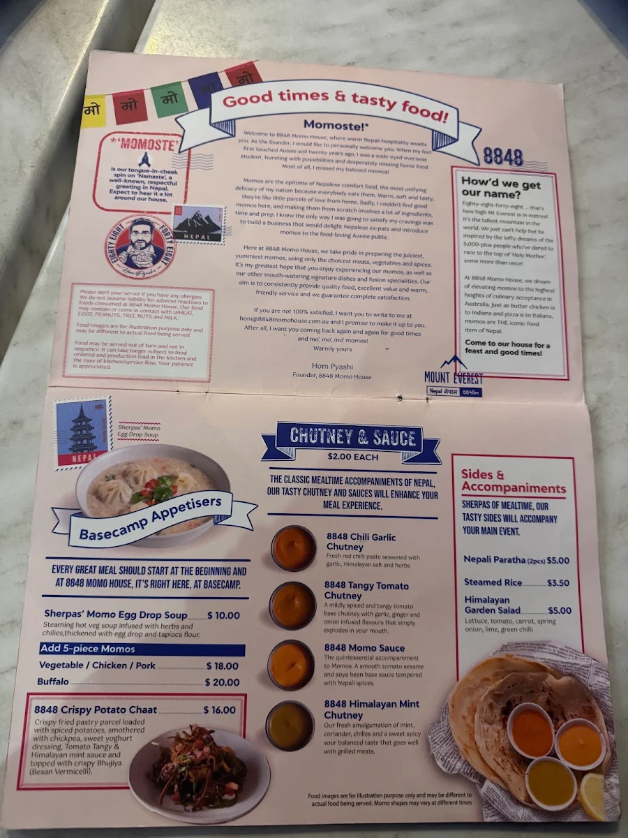 Menu, 8848 Momo House Goldcoast