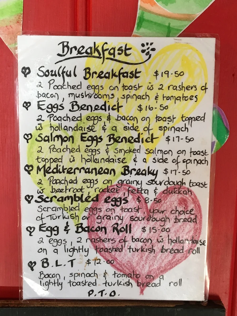 Menu, Heart 'n Soul Cafe