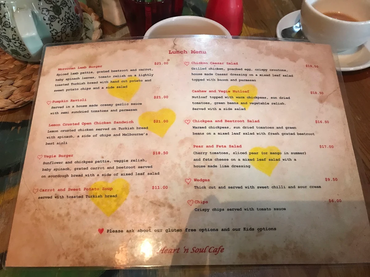 Menu, Heart 'n Soul Cafe
