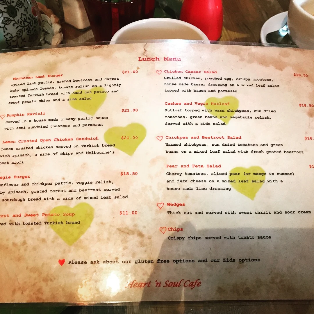 Menu, Heart 'n Soul Cafe