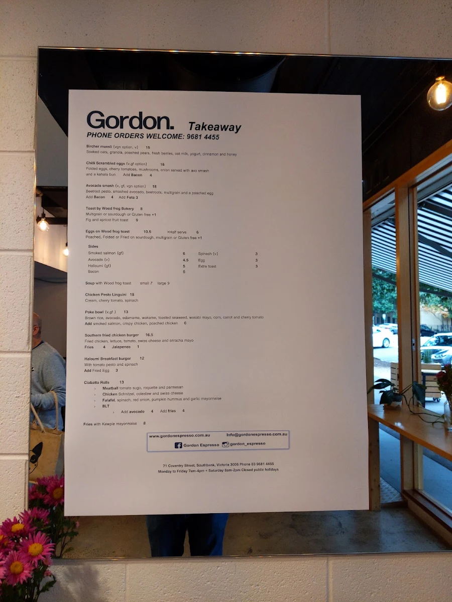 Menu, Gordon Espresso