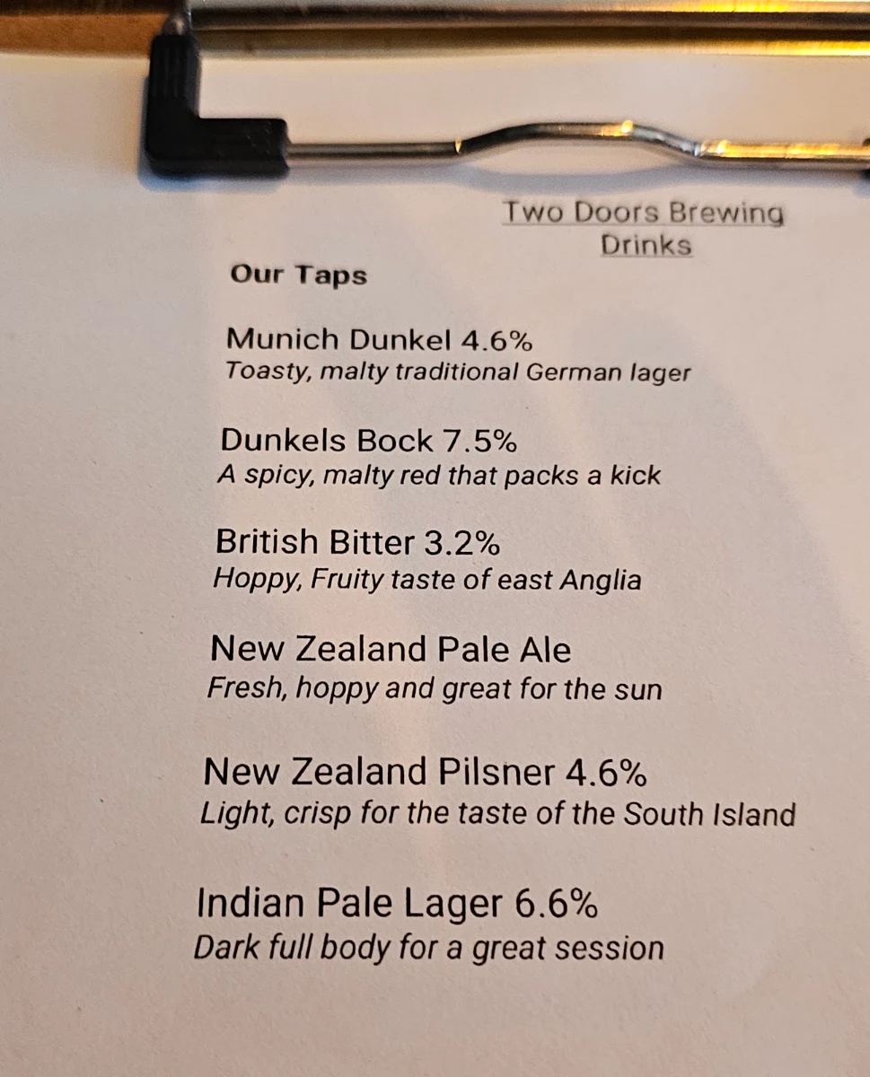 Menu, Two Doors Brewing