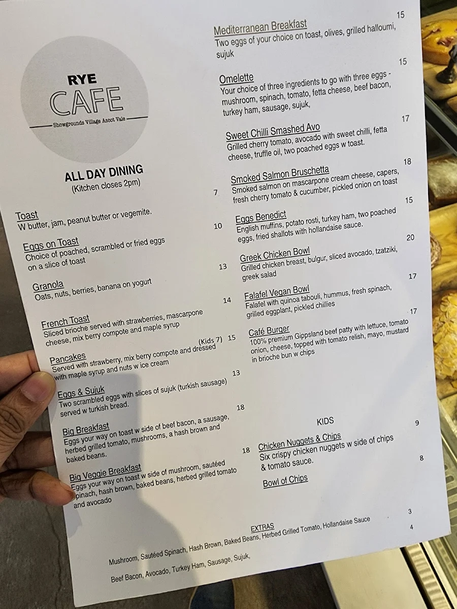 Menu, Rye Cafe