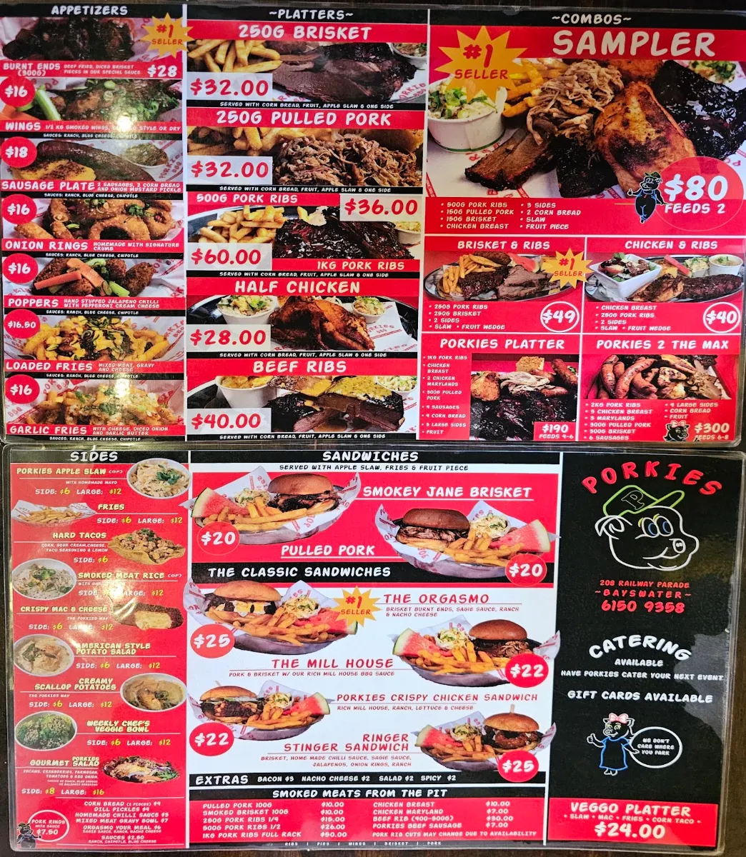 Menu, Porkies BAR-B-QUE