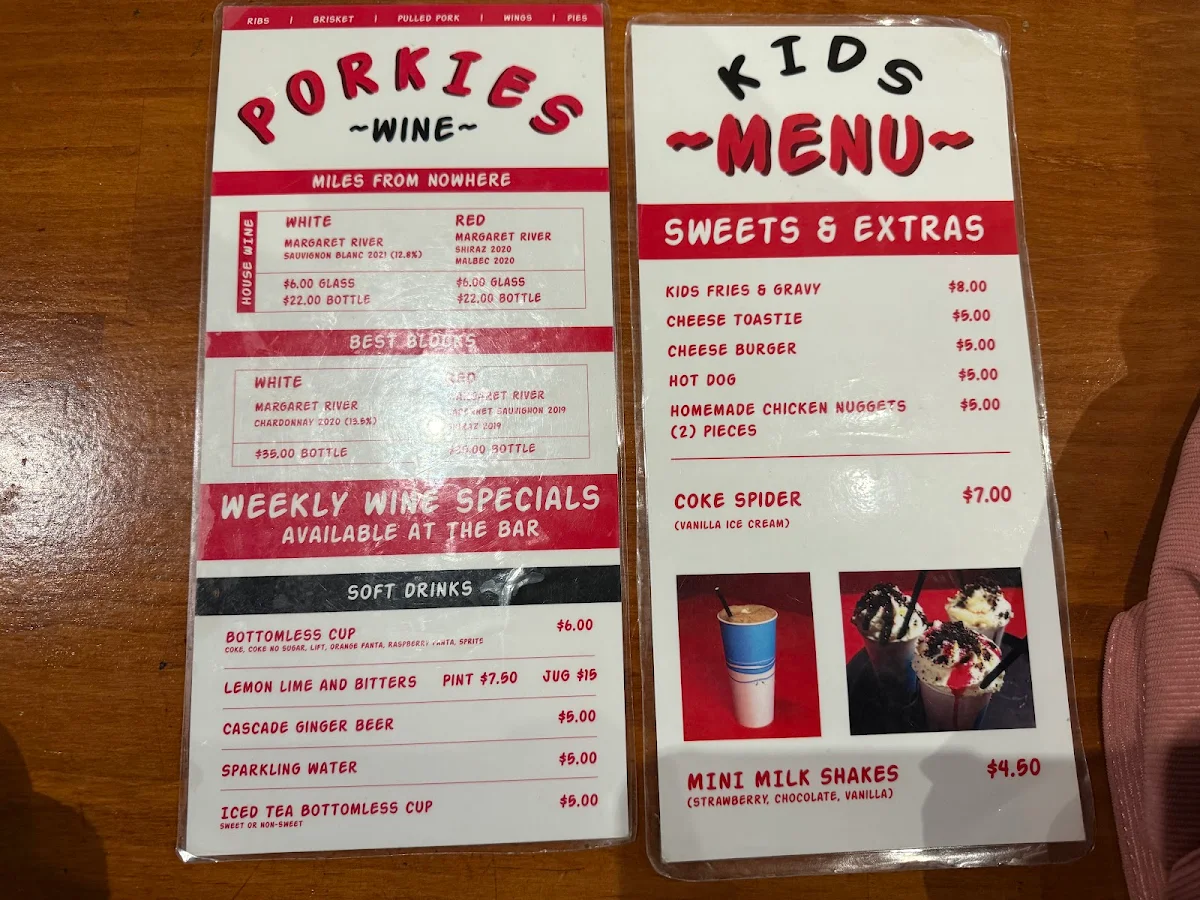 Menu, Porkies BAR-B-QUE