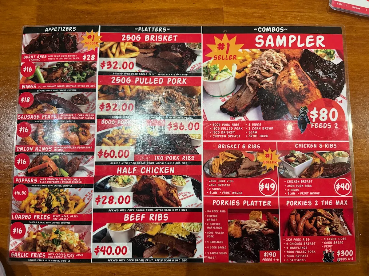 Menu, Porkies BAR-B-QUE