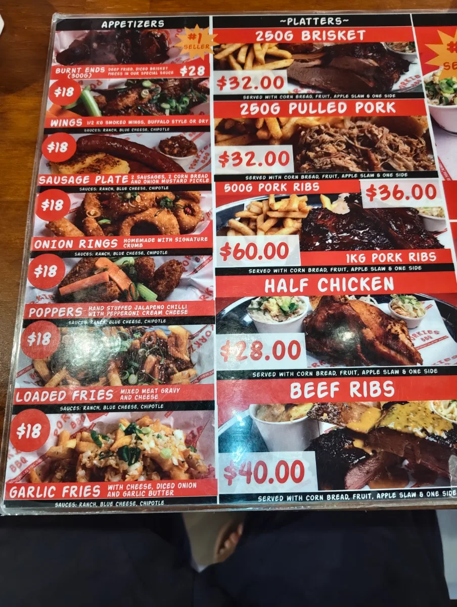 Menu, Porkies BAR-B-QUE