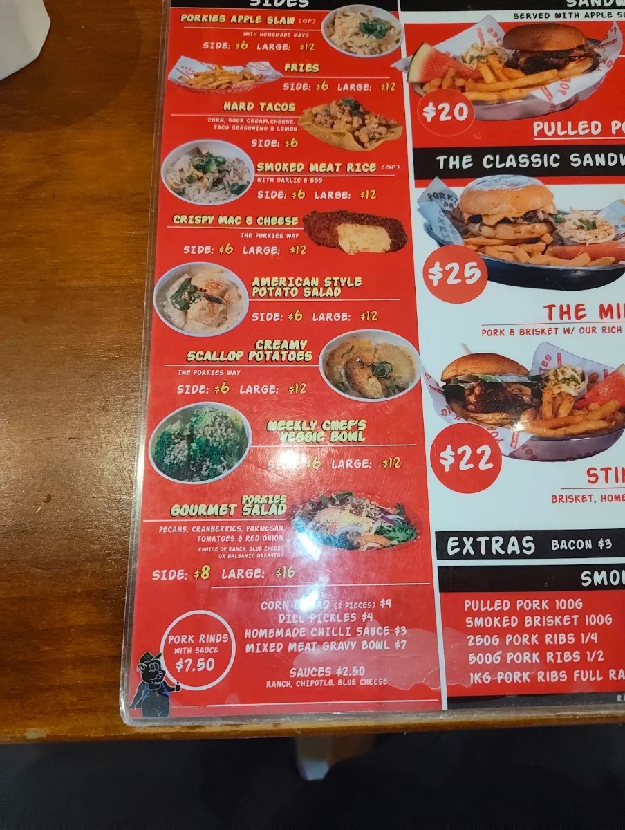 Menu, Porkies BAR-B-QUE