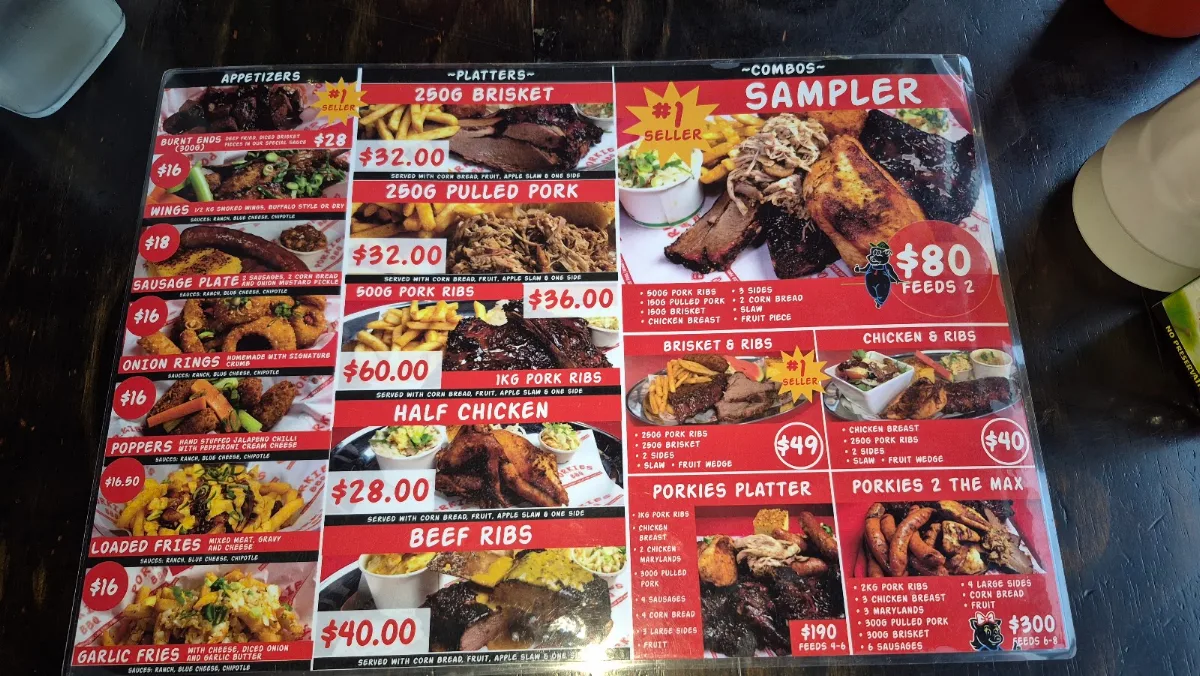 Menu, Porkies BAR-B-QUE