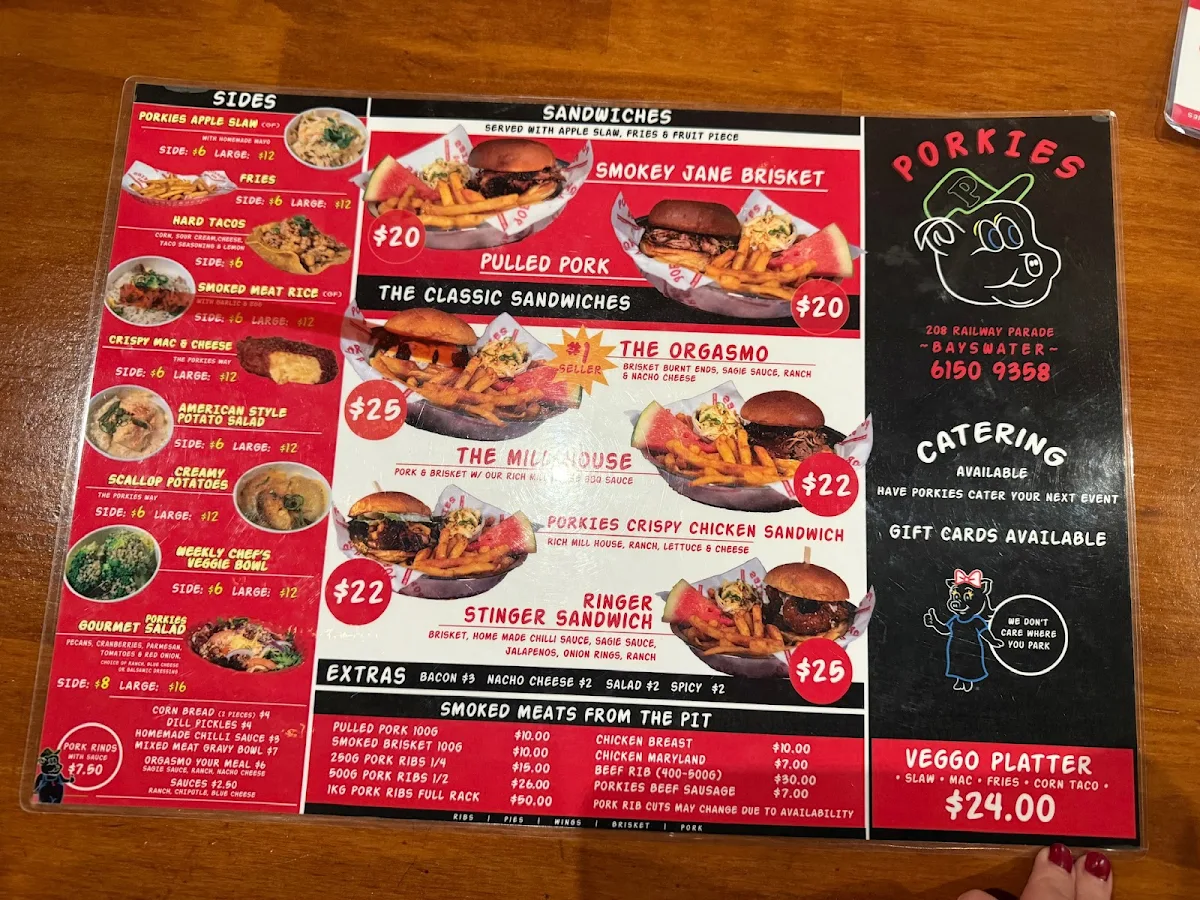 Menu, Porkies BAR-B-QUE