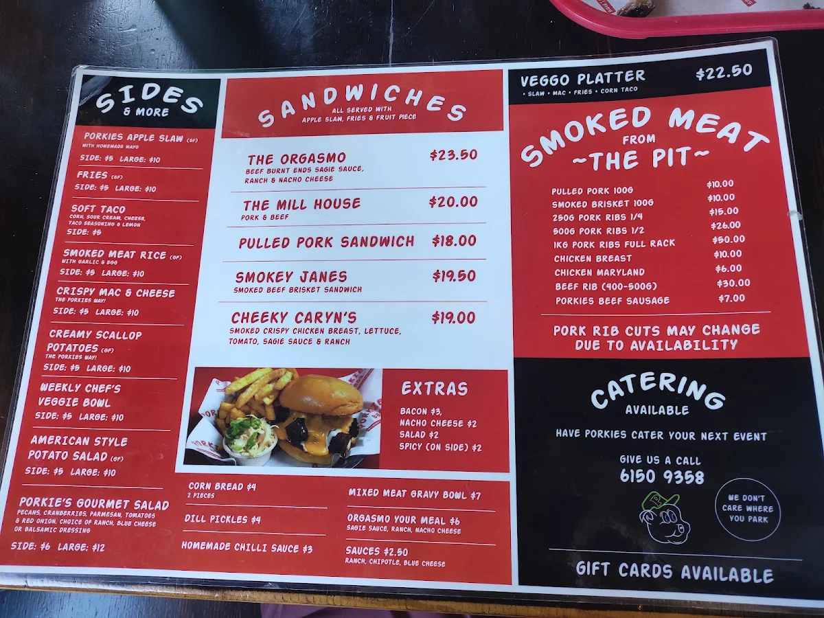Menu, Porkies BAR-B-QUE