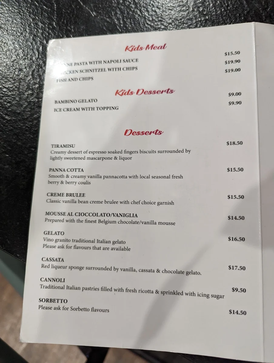 Menu, Vino Granito
