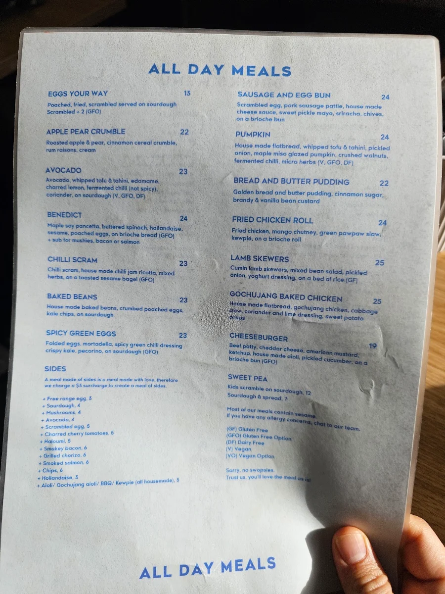 Menu, Sweet Talk Coffee