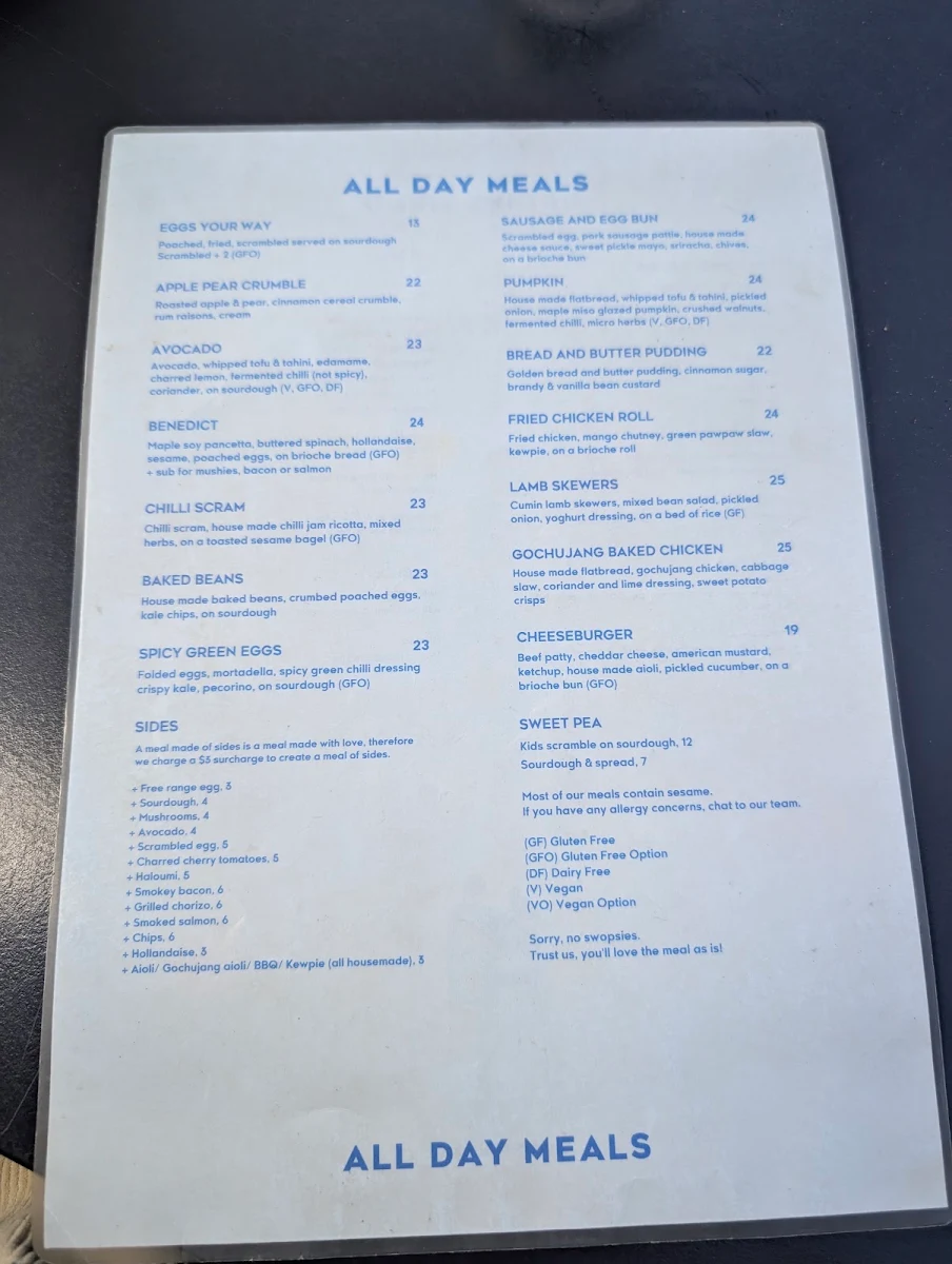Menu, Sweet Talk Coffee