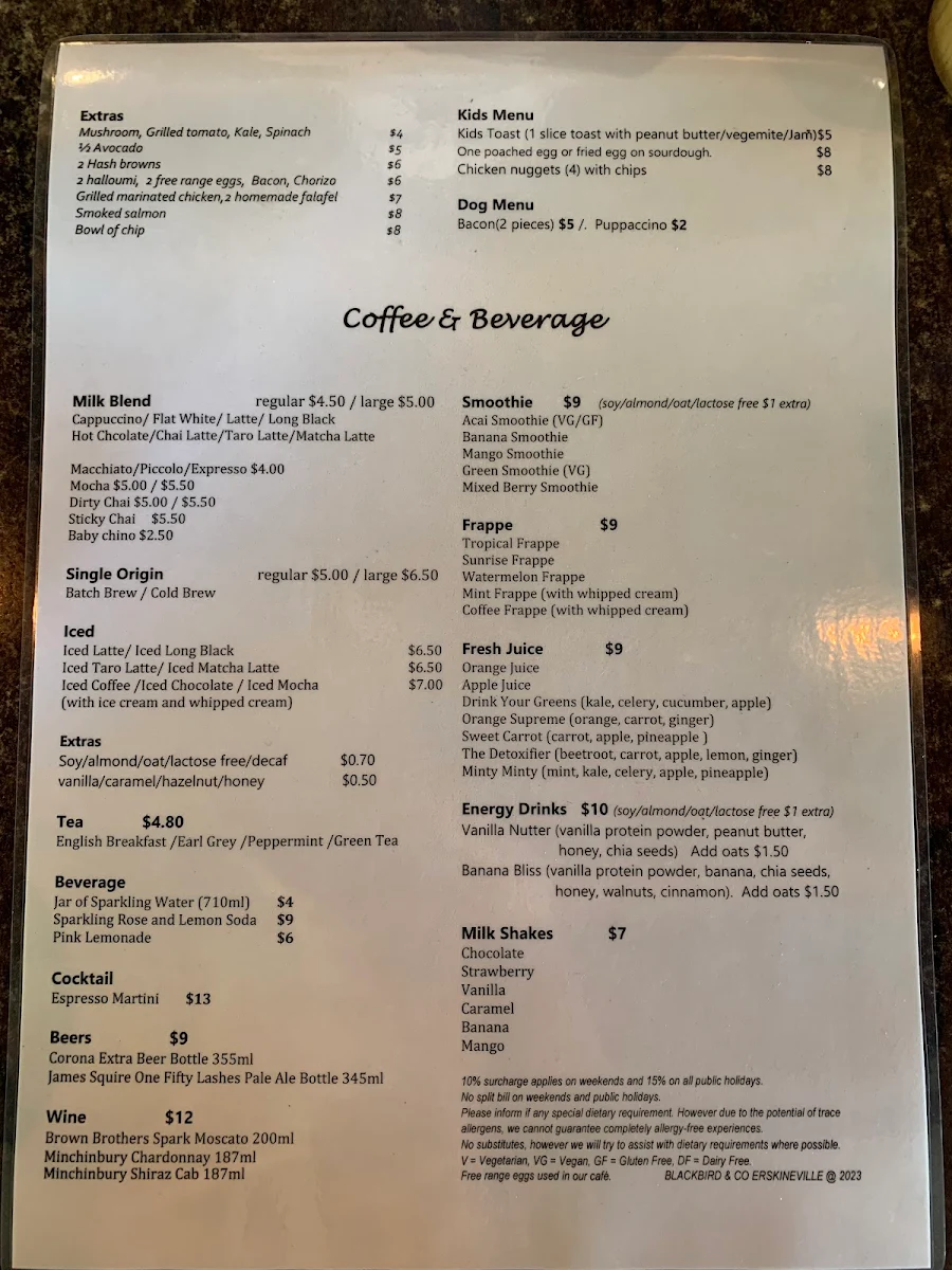 Menu, Blackbird & Co