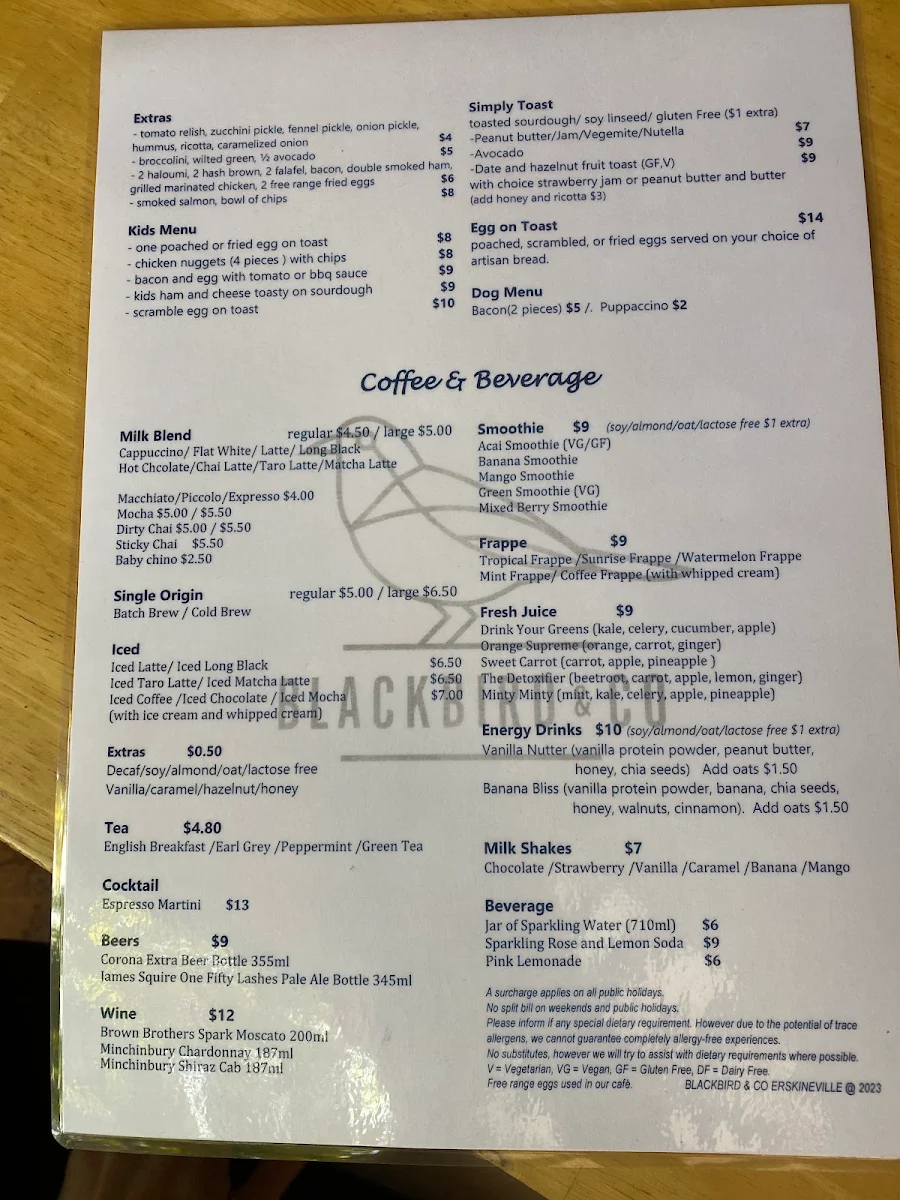 Menu, Blackbird & Co