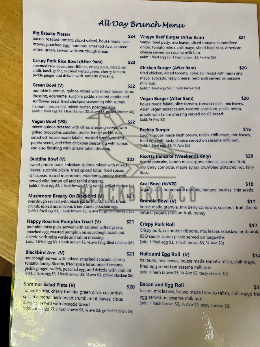 Menu, Blackbird & Co