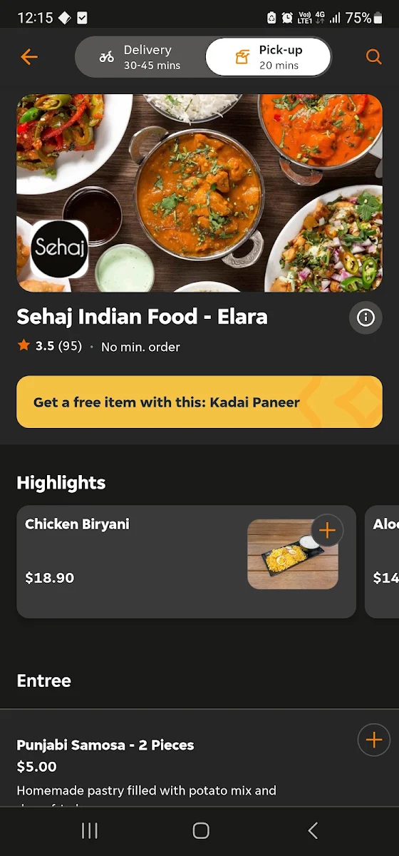 Menu, Sehaj Indian food and sweets