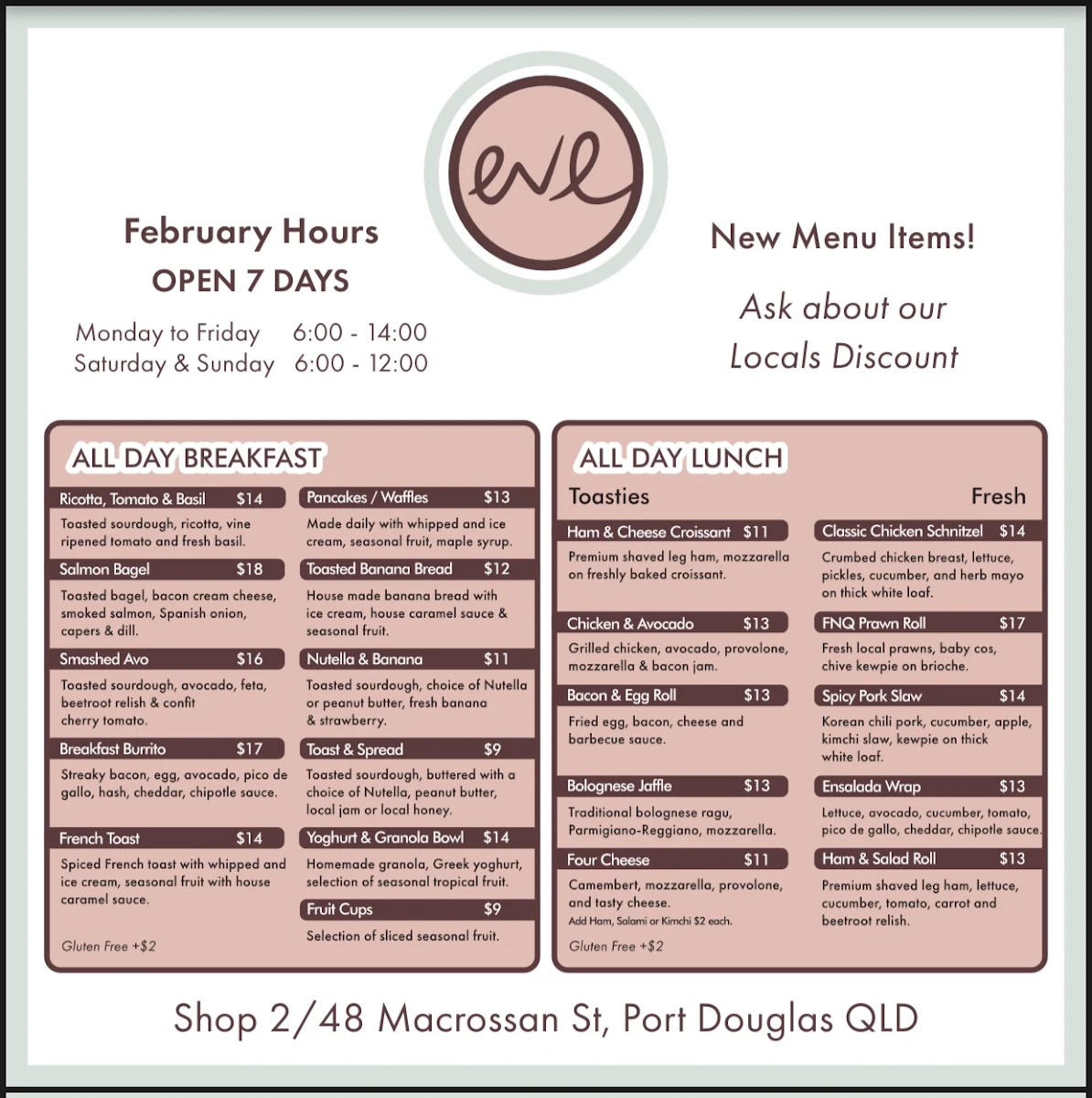Menu, eve takeaway