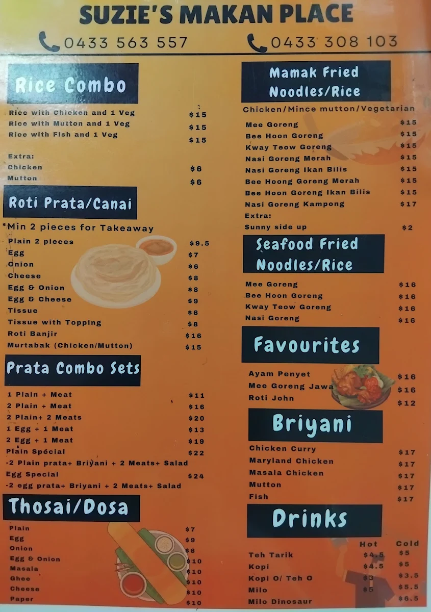 Menu, Suzie's Makan Place