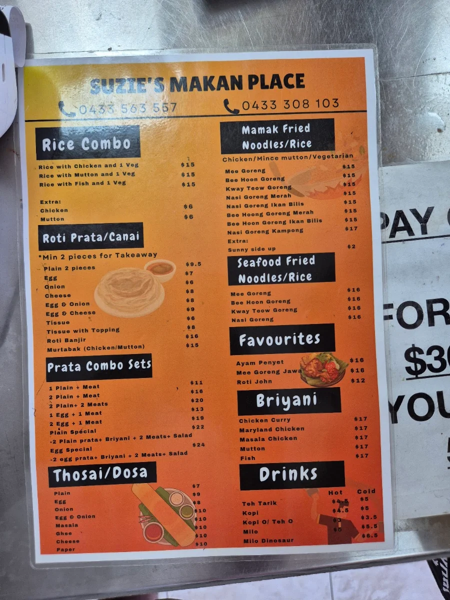 Menu, Suzie's Makan Place