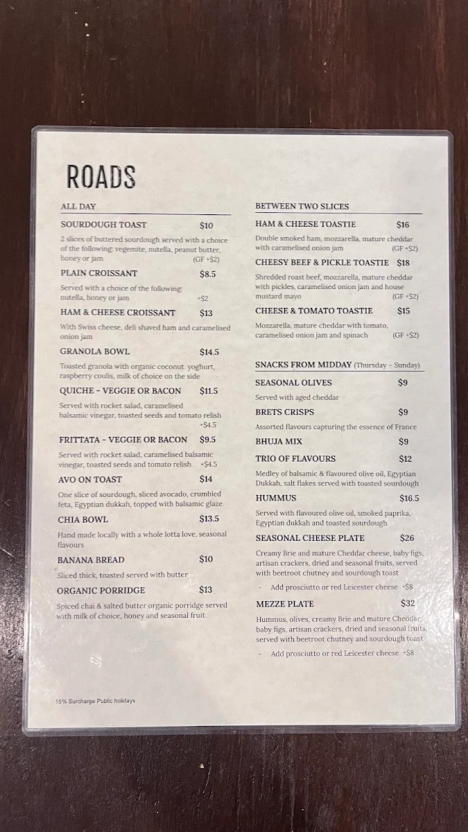 Menu, Roads Store