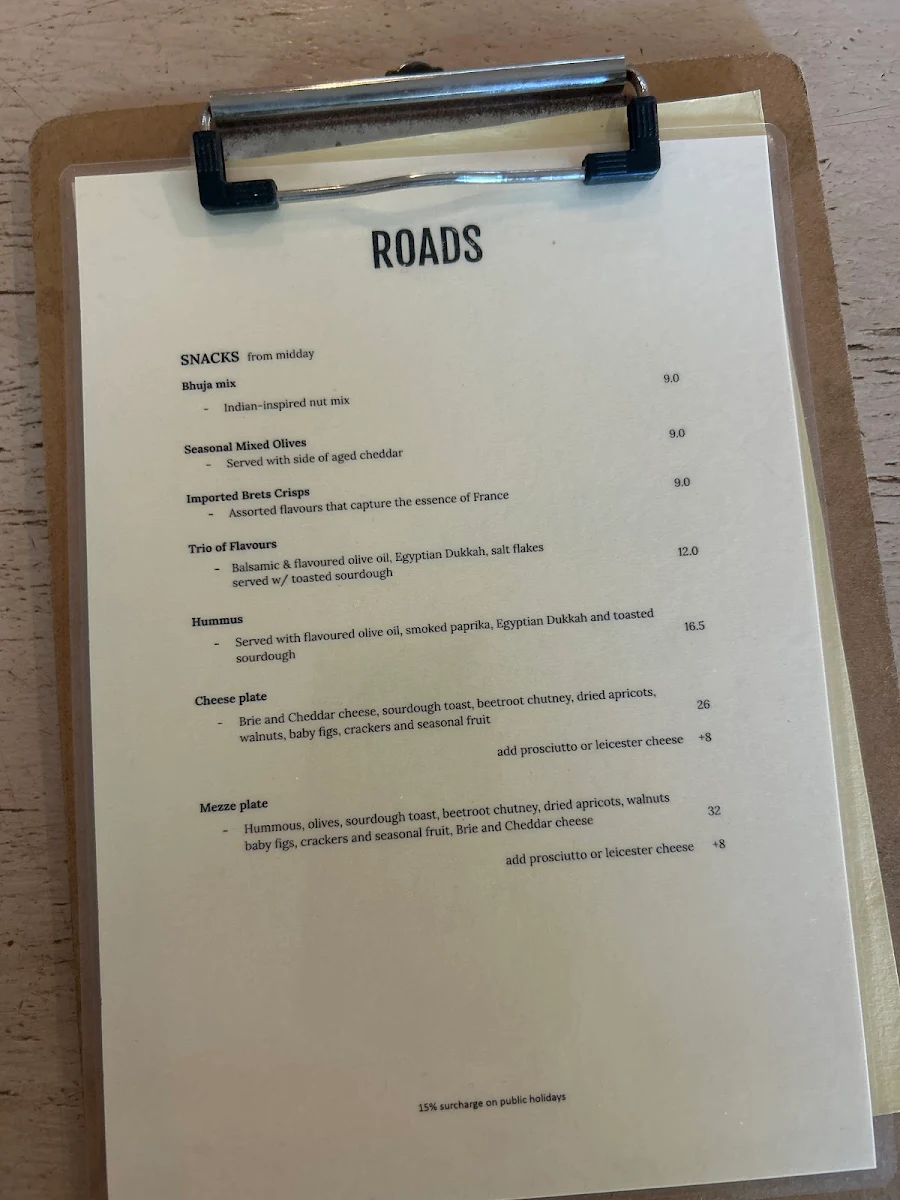 Menu, Roads Store