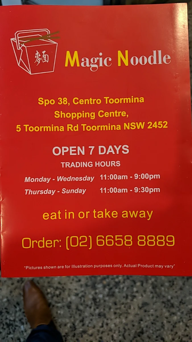Menu, Magic Noodle Toormina
