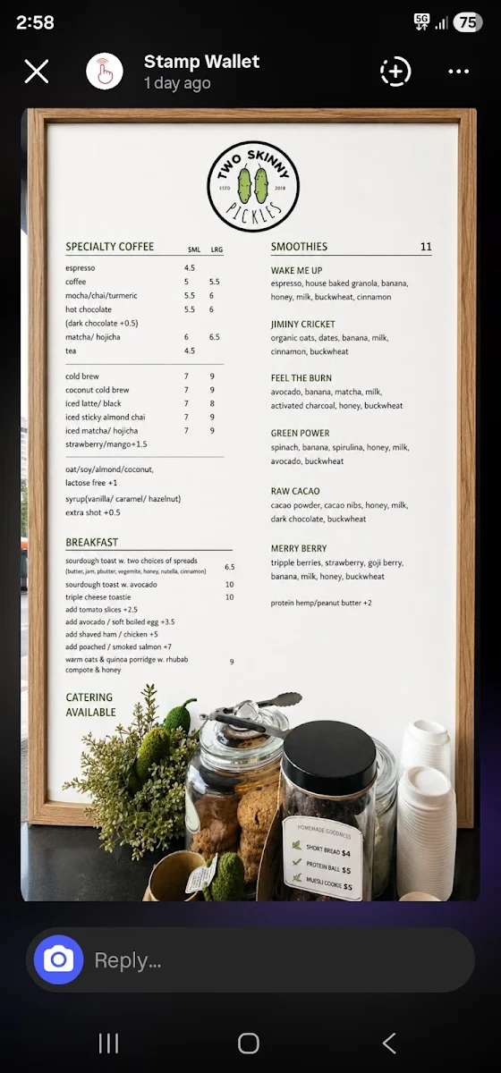 Menu, Two skinny pickles