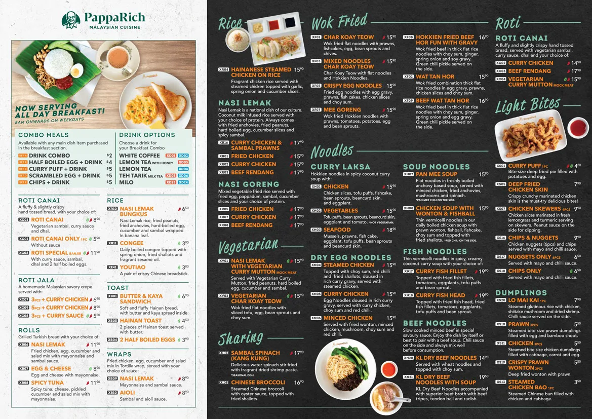 Menu, PappaRich x Nene Chicken x Hokkaido Cheese Tart x Kurimu Brookfield Place