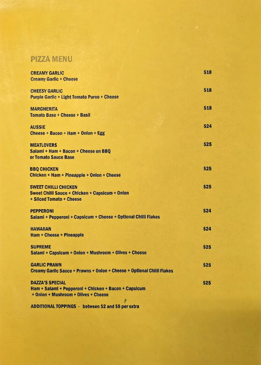 Menu, Rhonda’s On Midlands