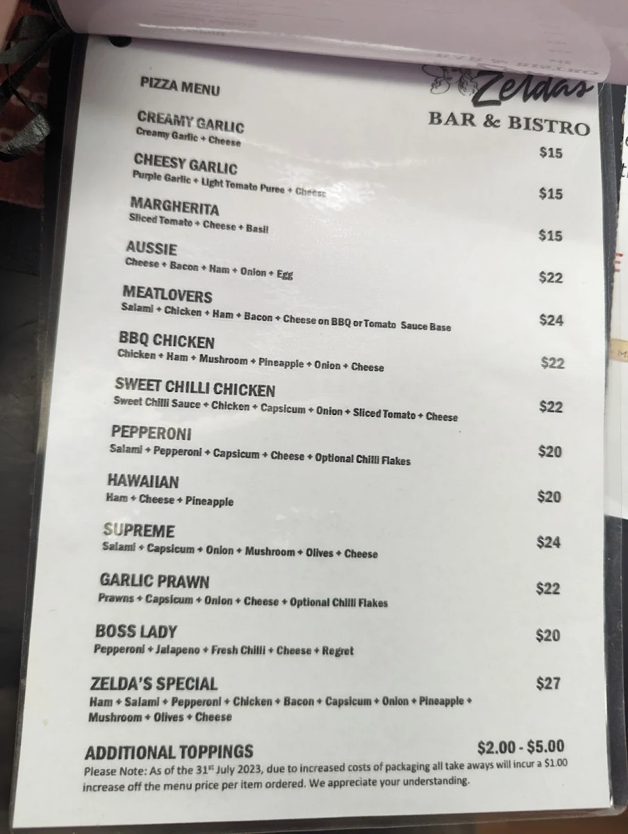Menu, Rhonda’s On Midlands