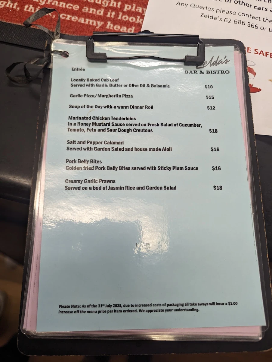 Menu, Rhonda’s On Midlands