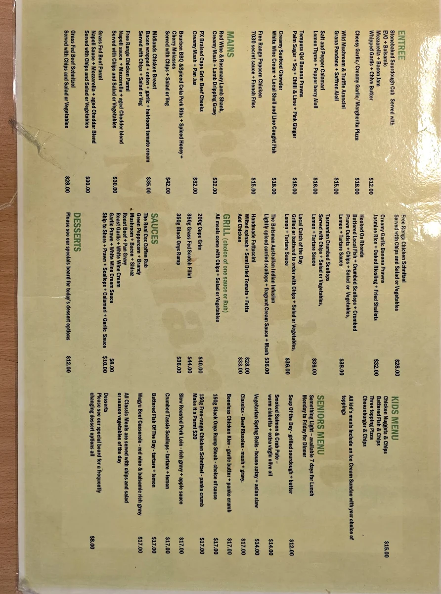 Menu, Rhonda’s On Midlands