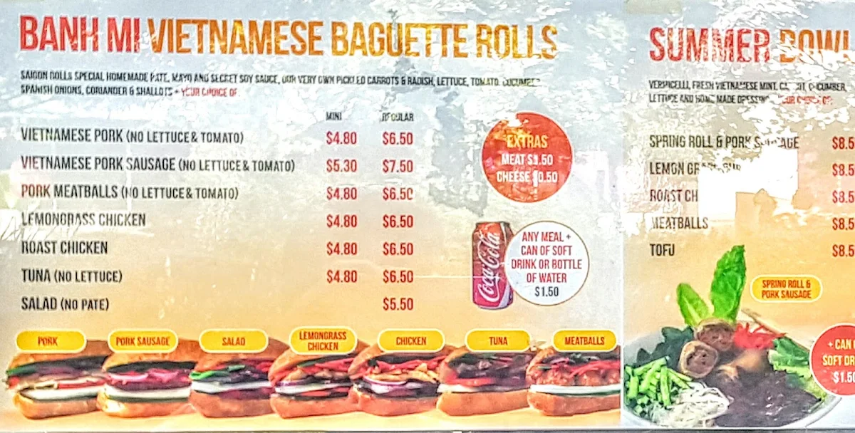 Menu, Saigon Rolls St Leonards