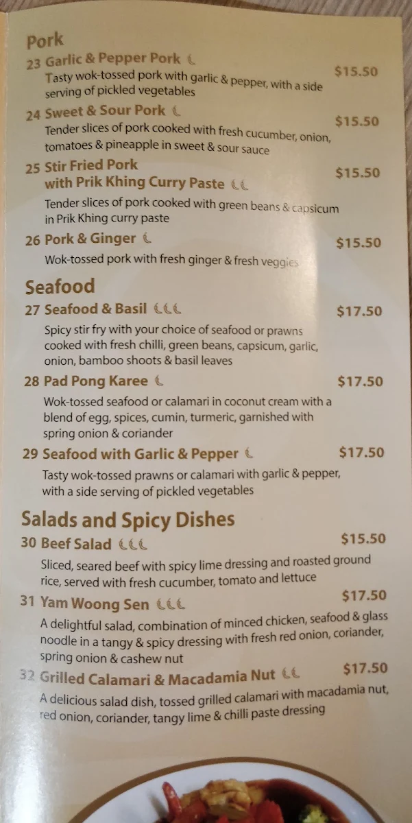 Menu, Garland Thai