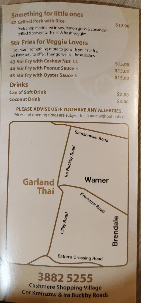 Menu, Garland Thai