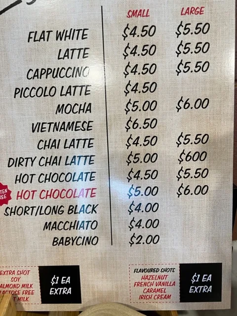 Menu, Mitolo Coffee