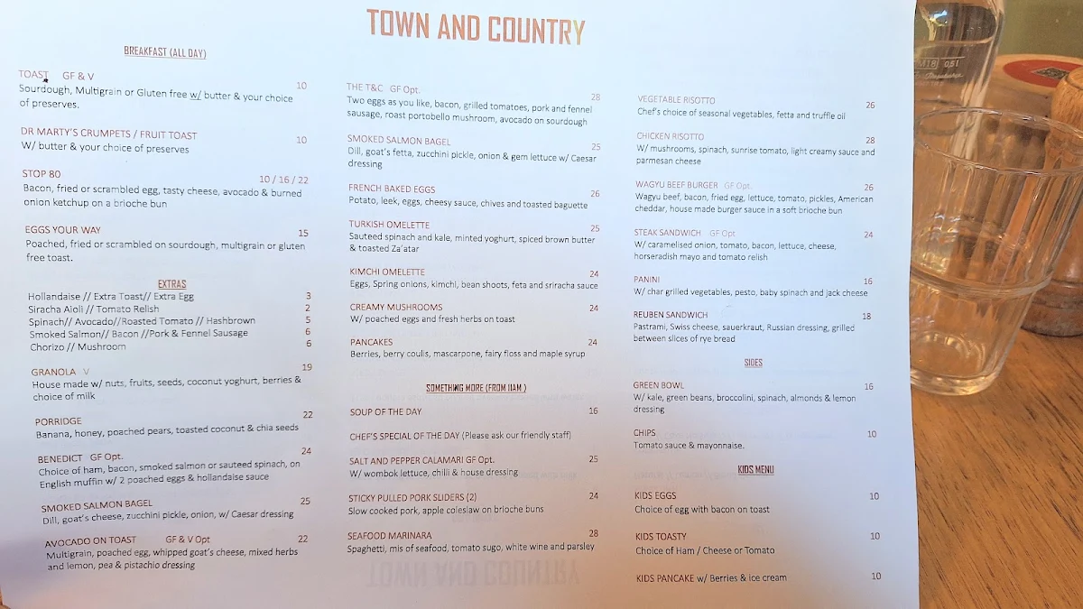 Menu, Town & Country Home Garden Cafe