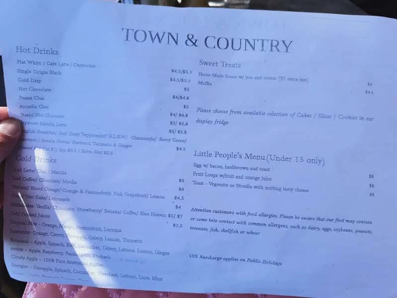 Menu, Town & Country Home Garden Cafe