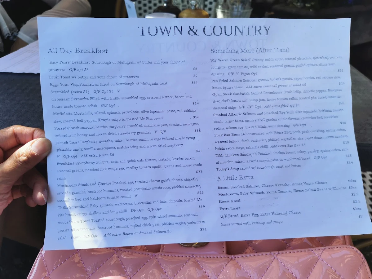 Menu, Town & Country Home Garden Cafe