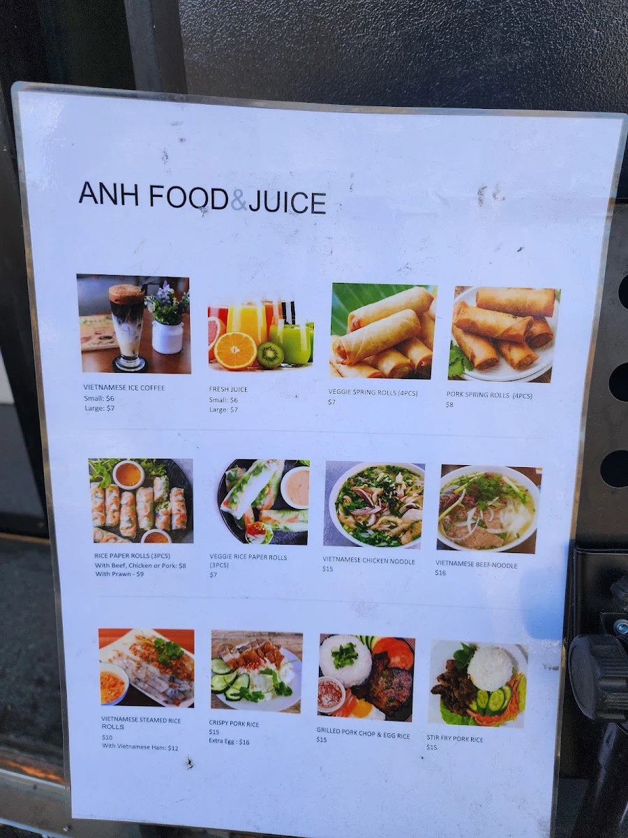 Menu, Anh Food & Juice