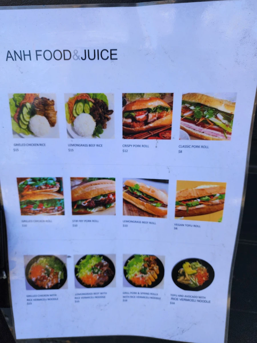 Menu, Anh Food & Juice