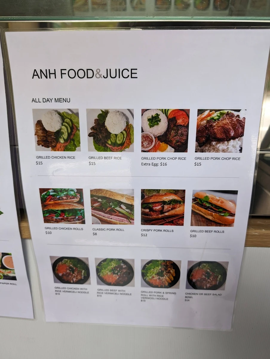 Menu, Anh Food & Juice