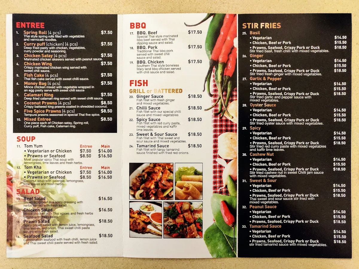 Menu, Rama 5 Thai Restaurant
