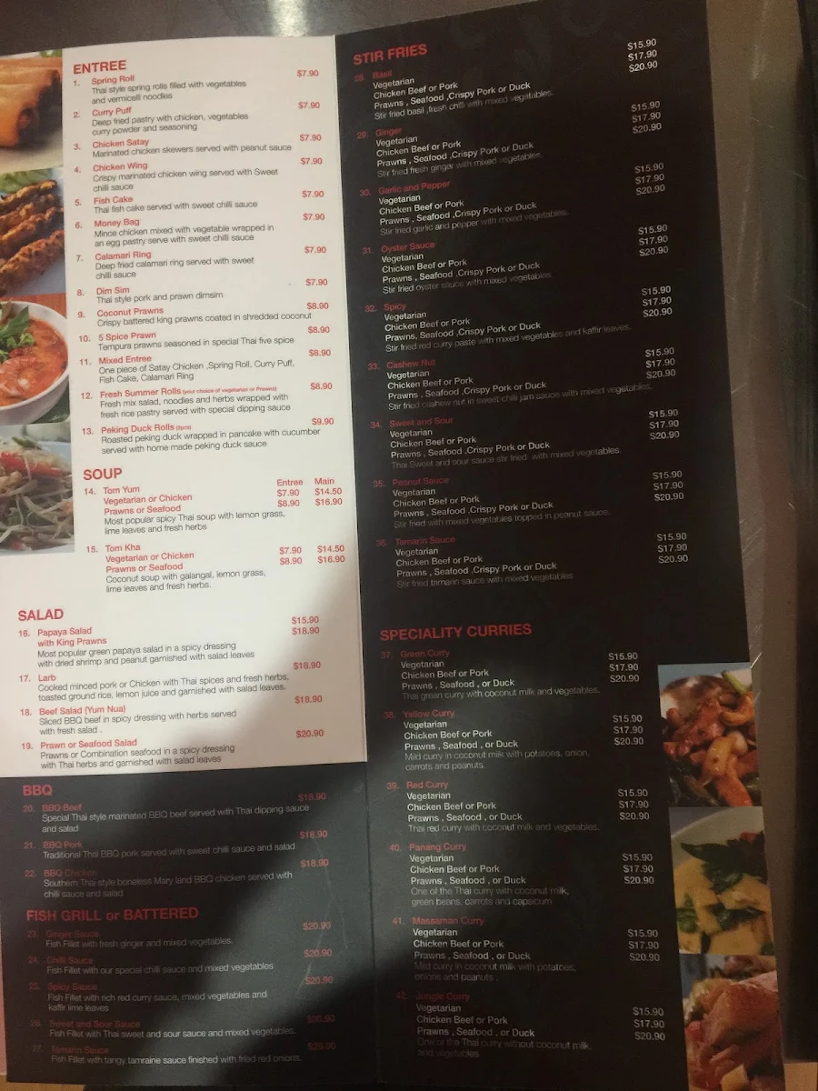 Menu, Rama 5 Thai Restaurant